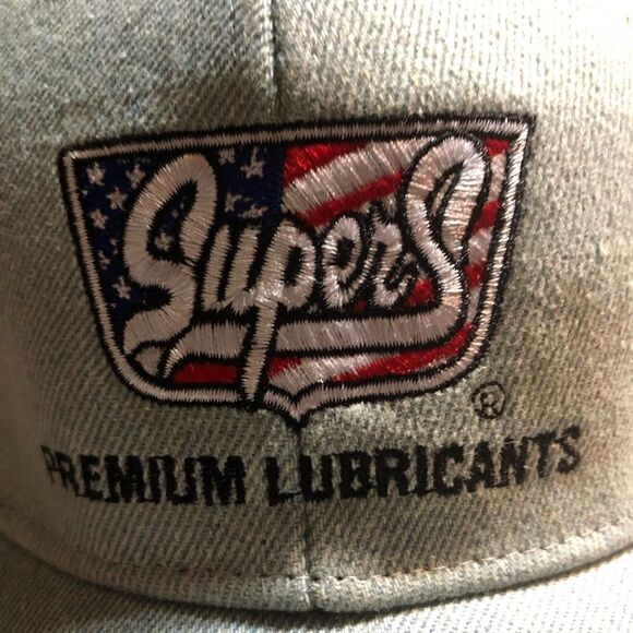 Super S Premuim Lubricants Logo Denim Hat Cap Mesh Snapback US Flag NWOT - Picture 2 of 8